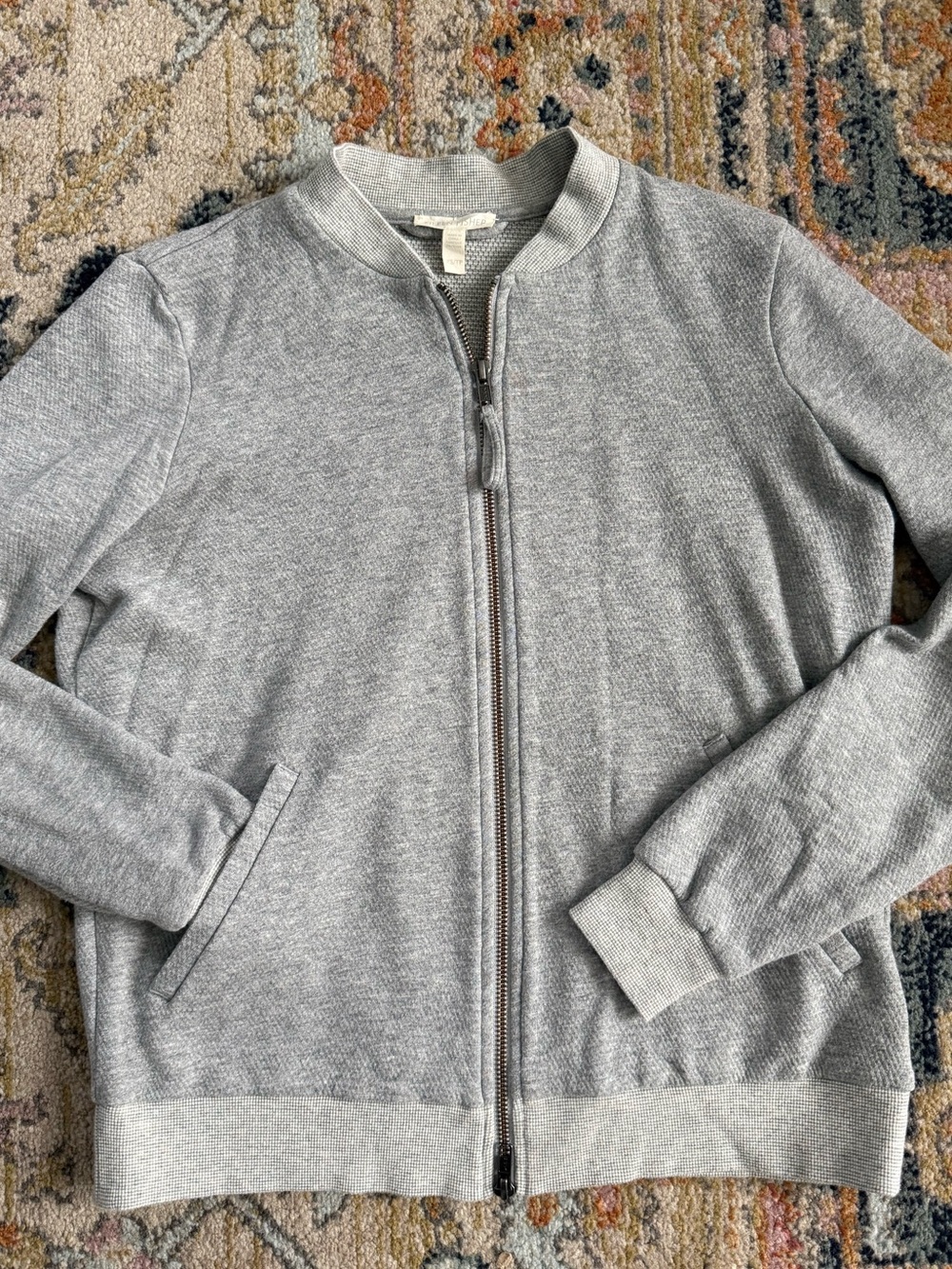 Eileen Fisher organic cotton marled gray zip-up bomber jacket XS/TP